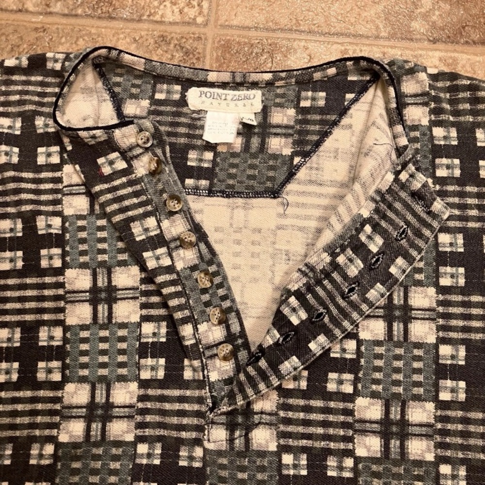 Vintage Point Zero Patchwork Pattern Henley Shirt… - image 4